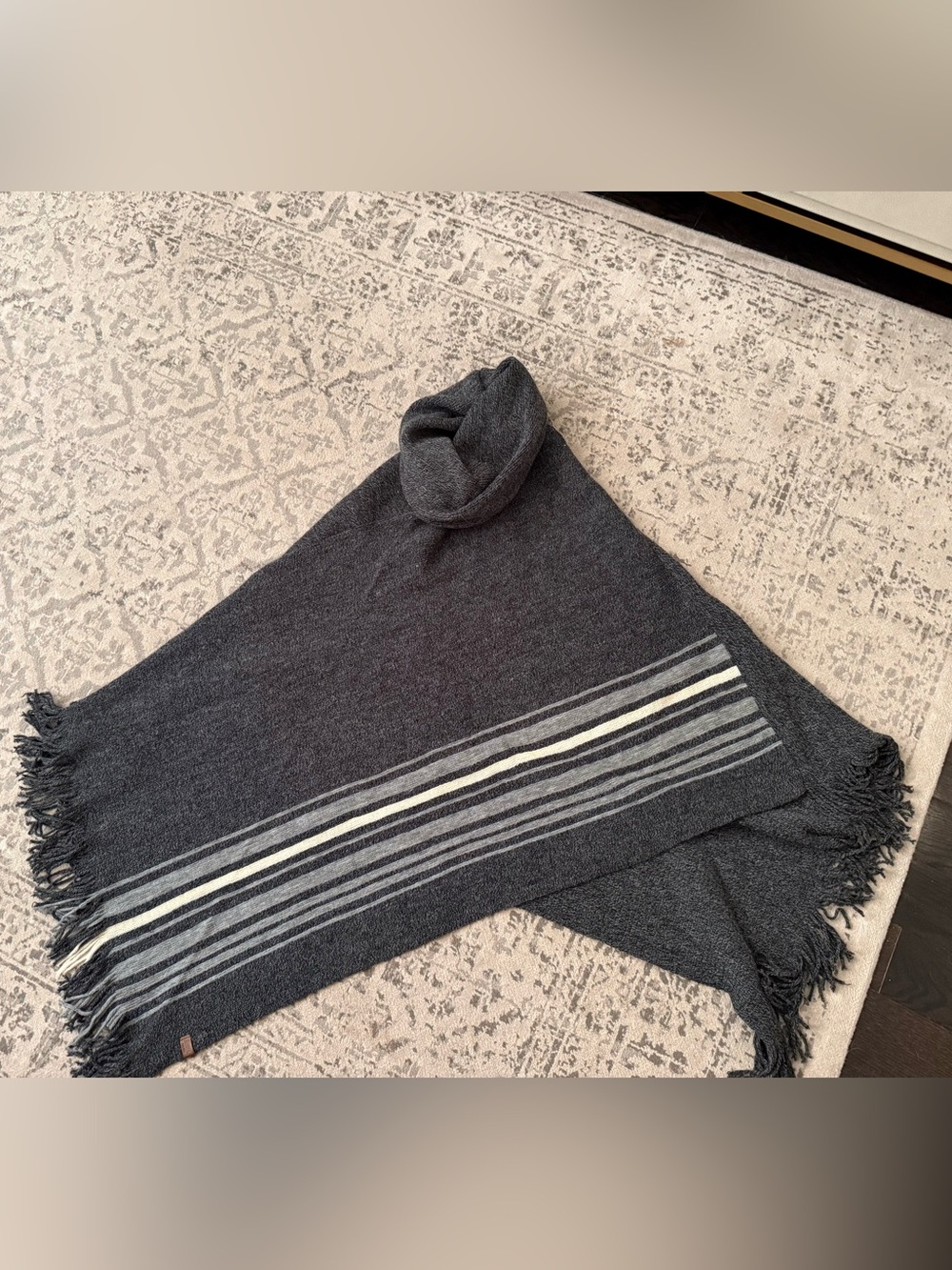 Roots Grey Striped Knit Poncho Wrap One Size